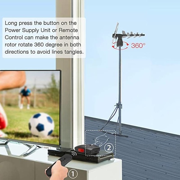HDTV Antenna with 80 Mile Range, Remote Control with 360 Degree Rotating Head - Picture 5 of 7